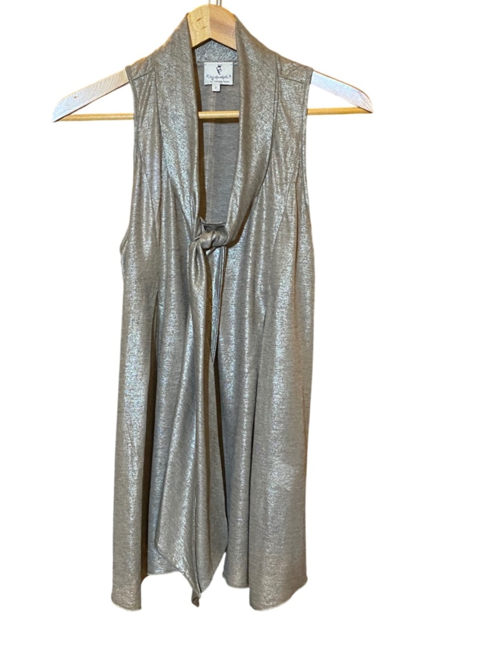 Patrizia Pepe Silver Metallic Foil Virgin Wool Blend Drape Vest Top Small NEW